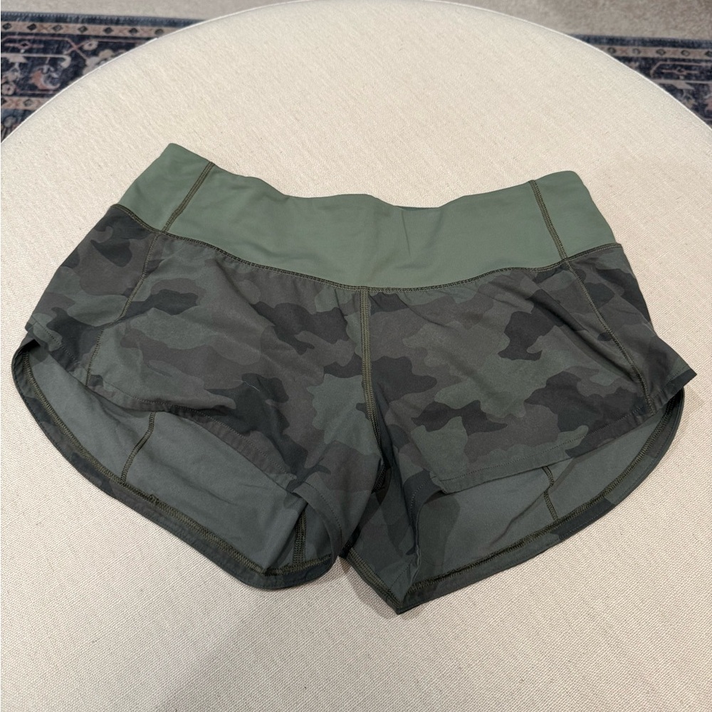 Lululemon Athletica Green and Black Camo Athletic Shorts